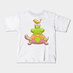 Funny pyramid turtle frog and bird Kids T-Shirt